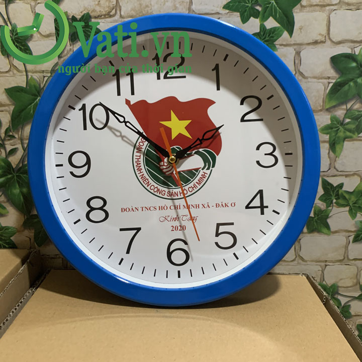 Đồng hồ treo tường in logo mẫu tròn 30x30cm (màu xanh dương)
